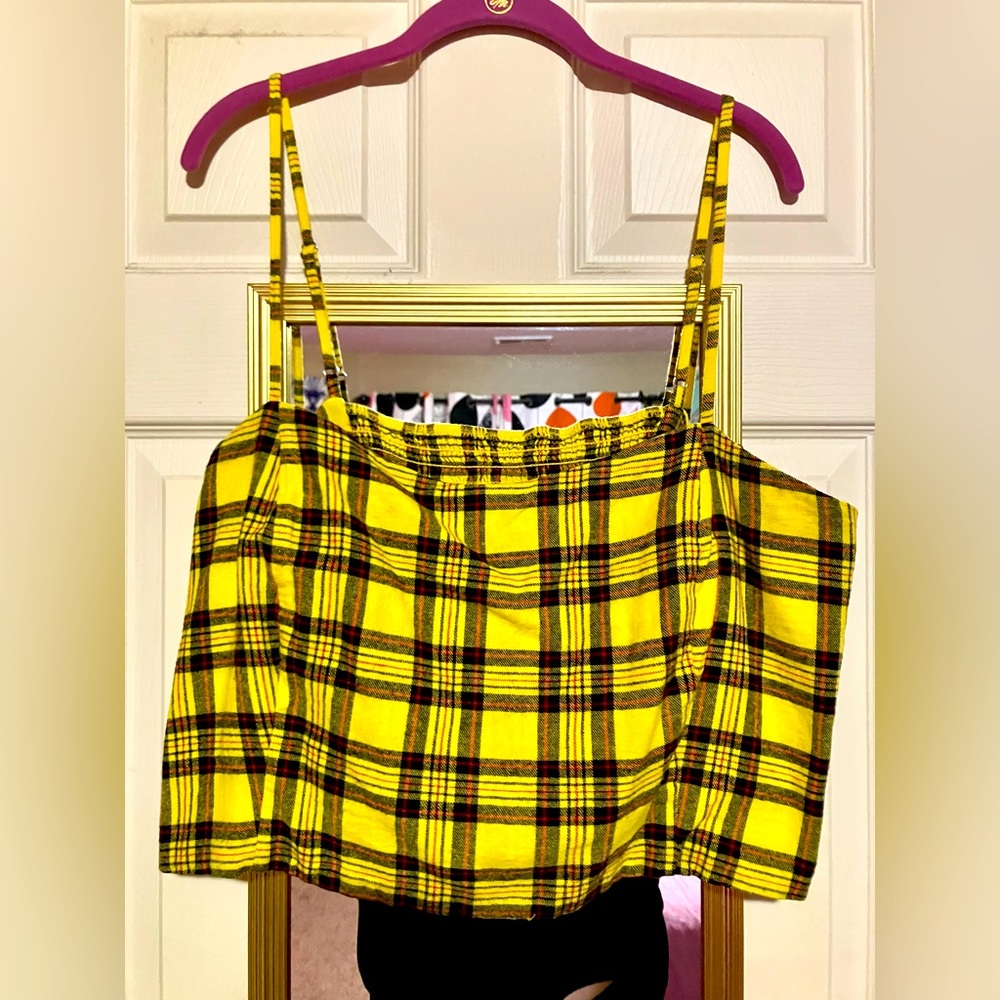 Plus Size Yellow Plaid Adjustable Spaghetti Strap Crop Top 3X 4X